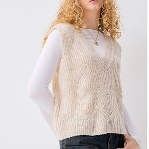Only ivory cream touch of wool fluffy pointelle knit V-neck sweater vest NWT